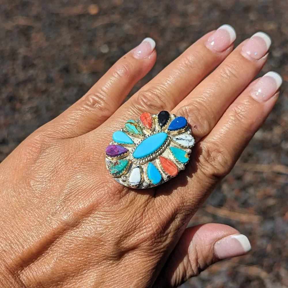 Women's Navajo Ring Cluster Design Genuine Native American Jewelry sz‎ 10.75 ***